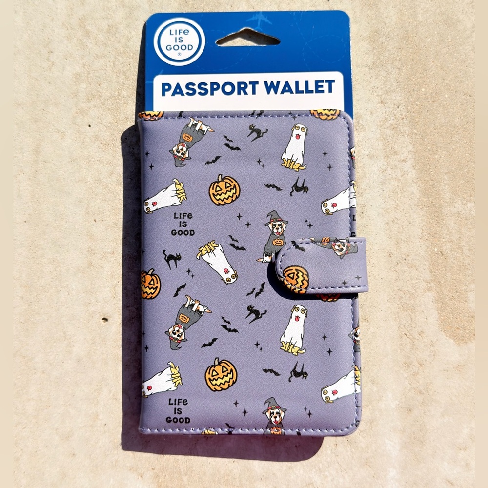 Passport Cover LIFE IS GOOD PASSPORT WALLET COVER Purple Ghosts Dogs 🎃NWT